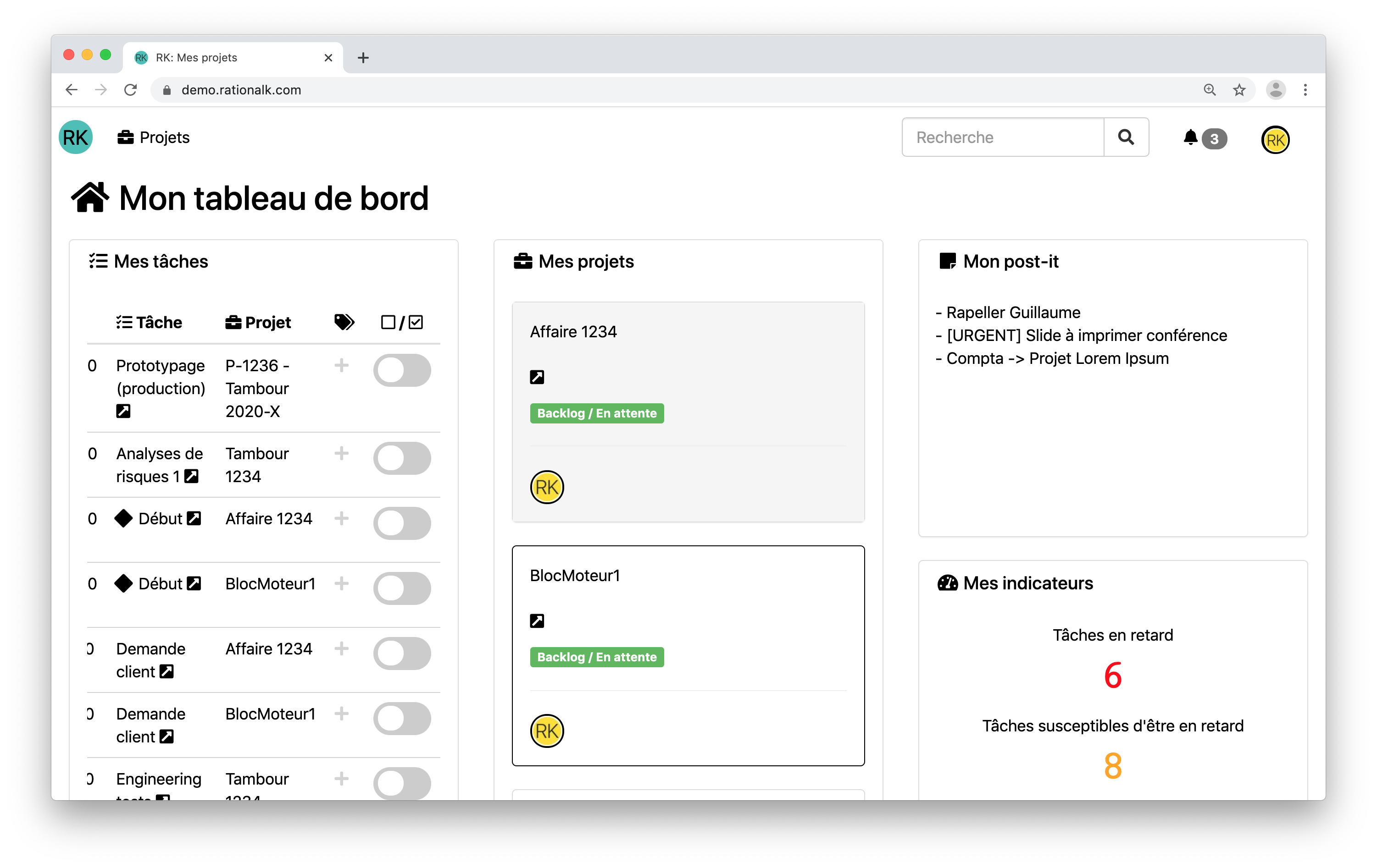 Mon tableau de bord personnel